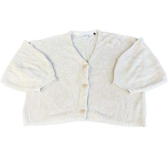 CABI Lightweight Cotton Crop Cardigan L – Cream Ribbed Knit Button‑Up Sweater - Picture 4 of 15